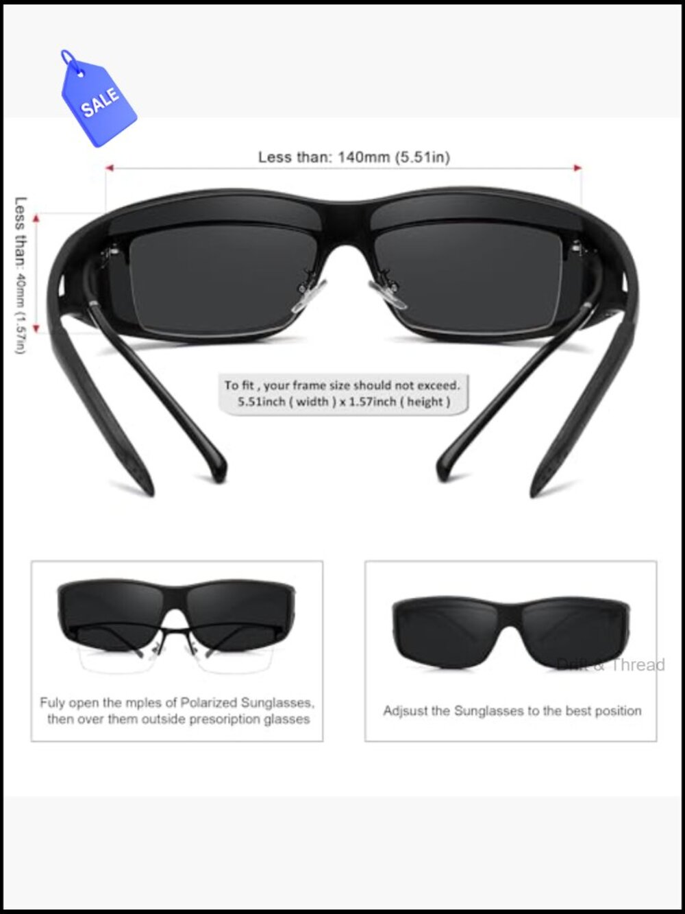 Fit Over Glasses Sunglasses Polarized UV400 Wrap Around Unisex - Picture 4 of 7